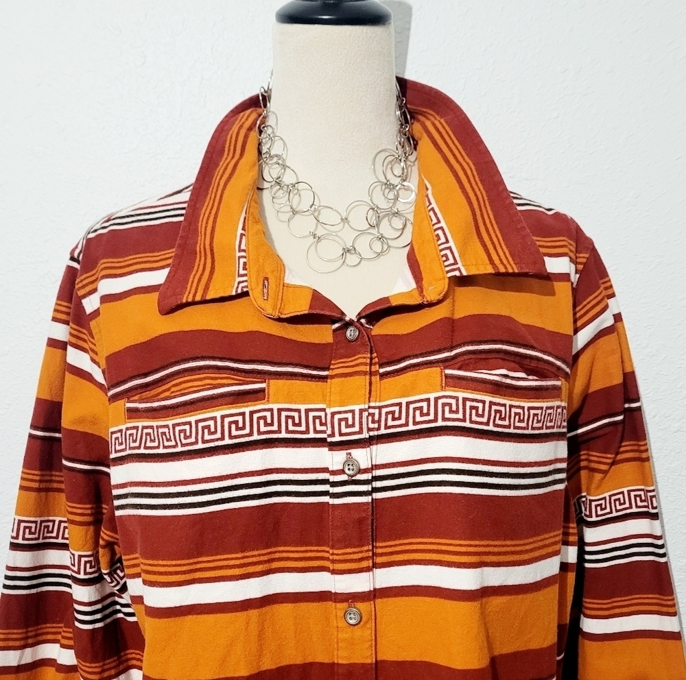 Cabela’s Women’s Size XL Shirt Shacket Southwest Aztec Stripe 100% Cotton - Picture 3 of 13